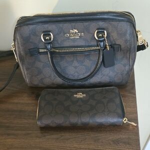 Coach Black and Brown Rowan And Matching Full Zip Wallet